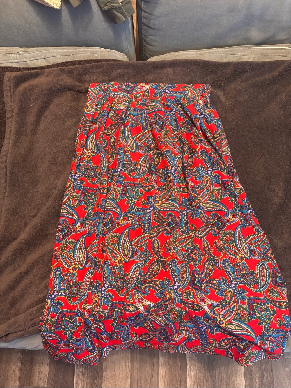 Worthington Red Paisley Midi Skirt with Blue and Green Accents